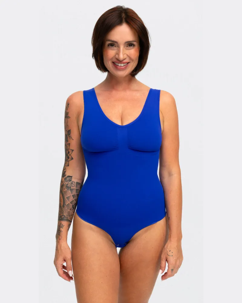 creamy fabrics Tank Bodysuit Sculpting Shapewear mit Slip (#2) - Web Surf Blue / 3XL 