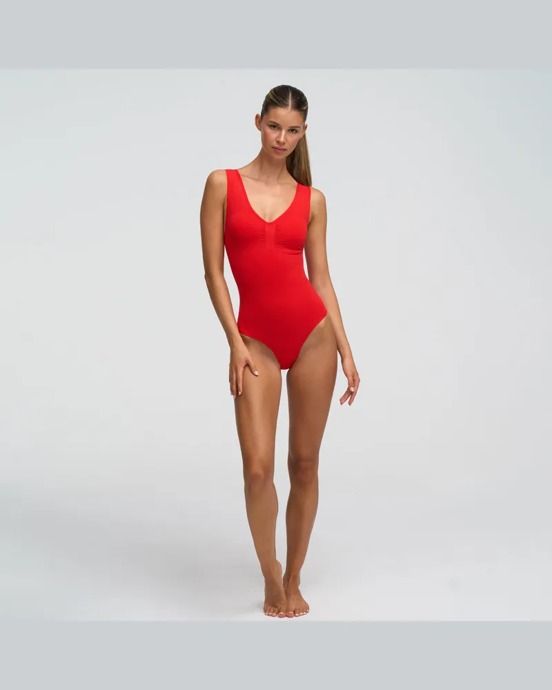 creamy fabrics Tank Bodysuit Sculpting Shapewear mit Slip - Fire Red / 4XL 