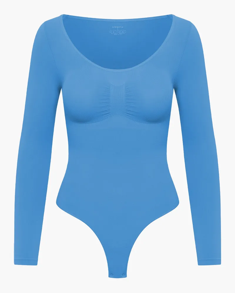 creamy fabrics Bodysuit Sculpting Shapewear Longsleeve mit String (#2) - Silver Lake Blue / XS 
