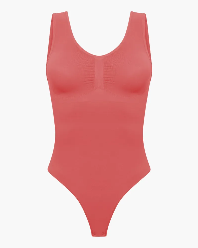 creamy fabrics Tank Bodysuit Sculpting Shapewear mit String (#2) - Coral / XS 