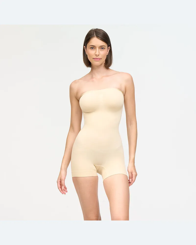 creamy fabrics Trägerloser Bodysuit Sculpting Shapewear mit Shorts - Oatmeal / XL 