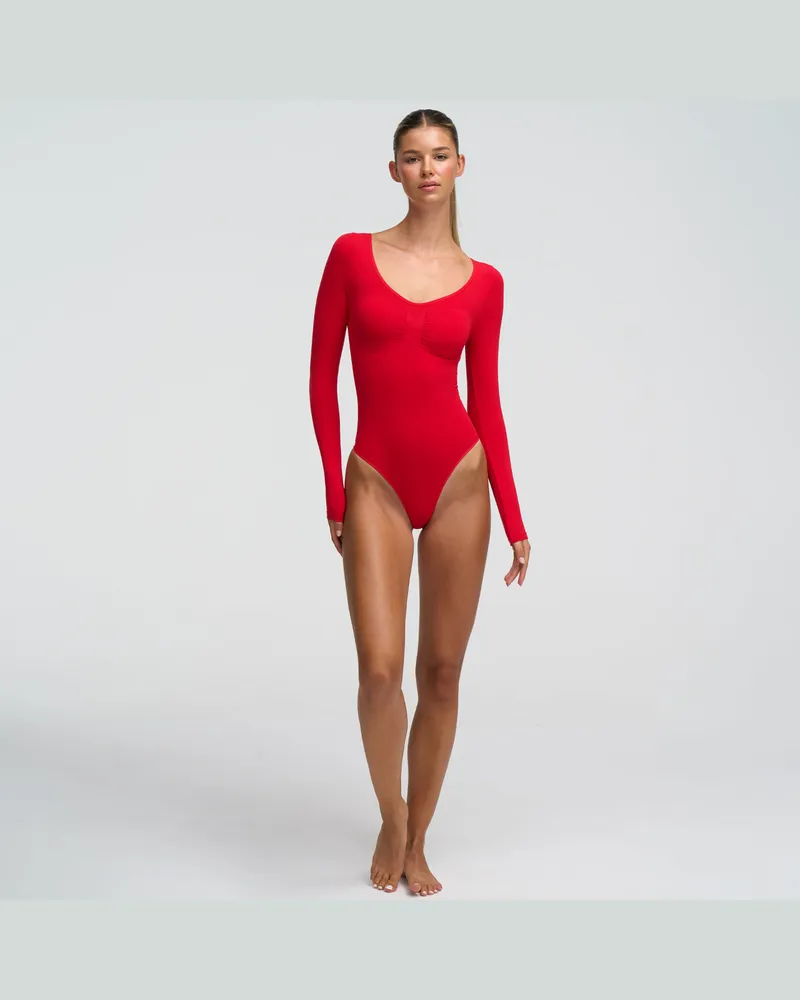 creamy fabrics Bodysuit Sculpting Shapewear Longsleeve mit Slip - Fire Red / XS 