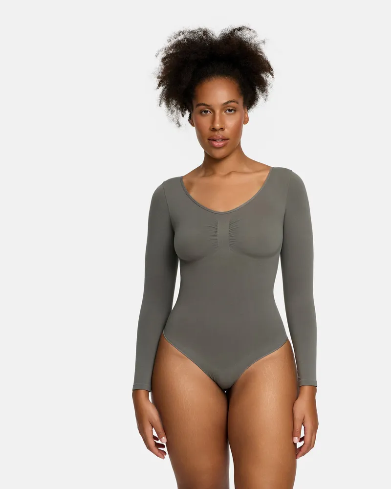 creamy fabrics Bodysuit Sculpting Shapewear Longsleeve mit Slip (#2) - Graphit / 3XL 