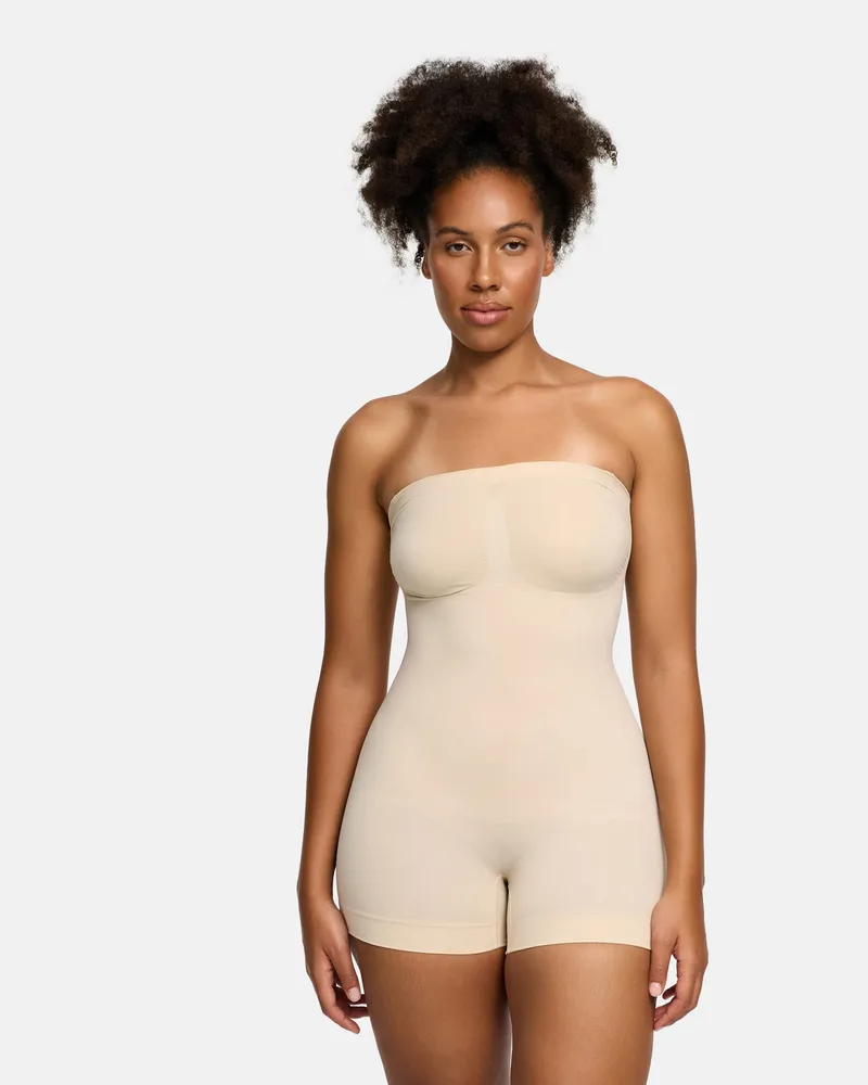 creamy fabrics Trägerloser Bodysuit Sculpting Shapewear mit Shorts - Sand / S 