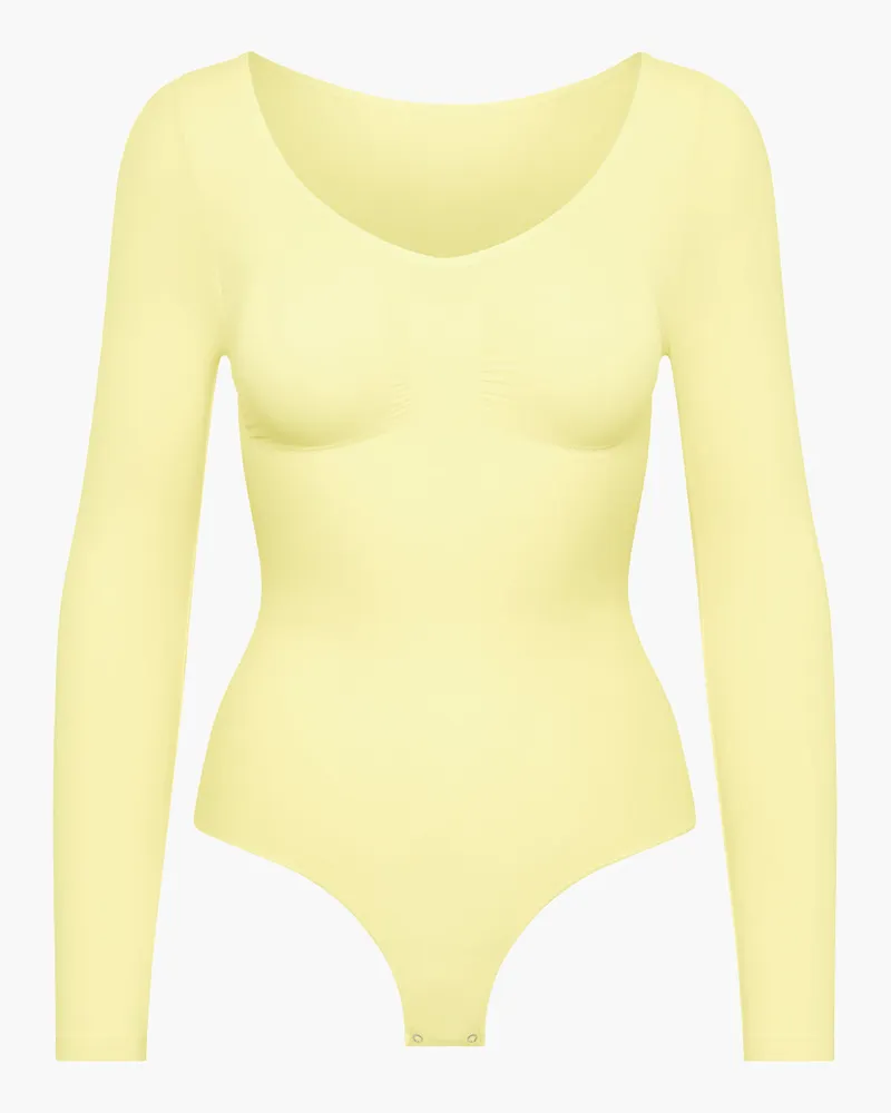 creamy fabrics Bodysuit Sculpting Shapewear Longsleeve mit String - Baby Yellow / 5XL 