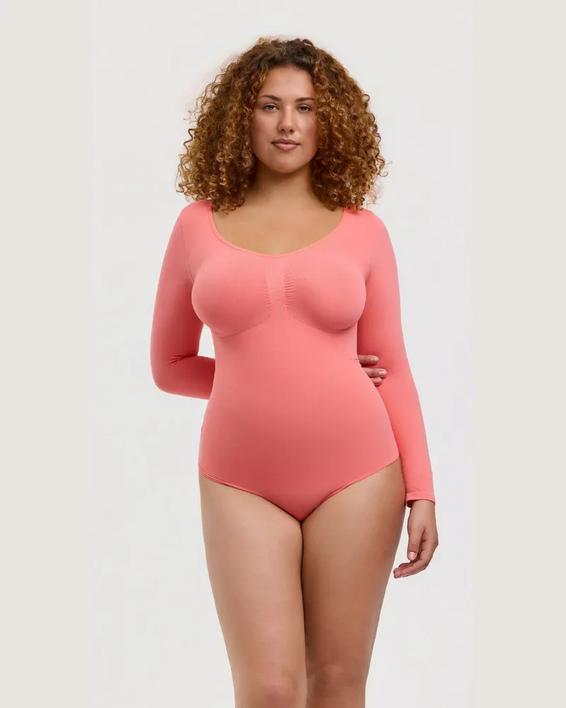 creamy fabrics Bodysuit Sculpting Shapewear Longsleeve mit Slip (#2) - Coral / M 