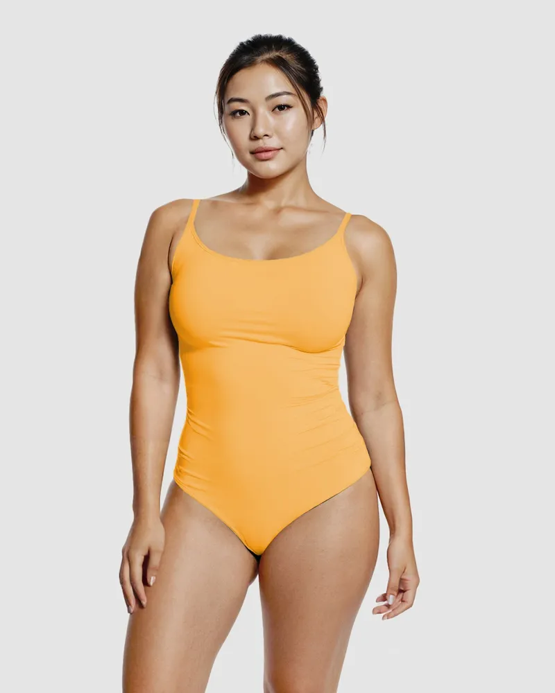 creamy fabrics Shaping - Badeanzug mit Raffung - Neon Orange / 3XL 