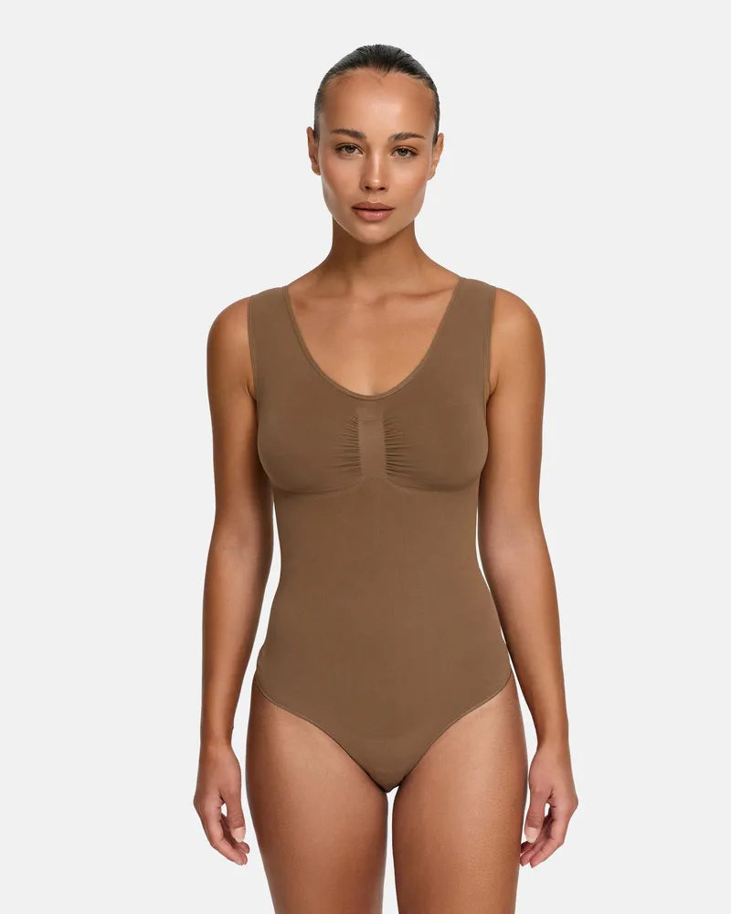 creamy fabrics Tank Bodysuit Sculpting Shapewear mit Slip (#2) - Caramel / S 