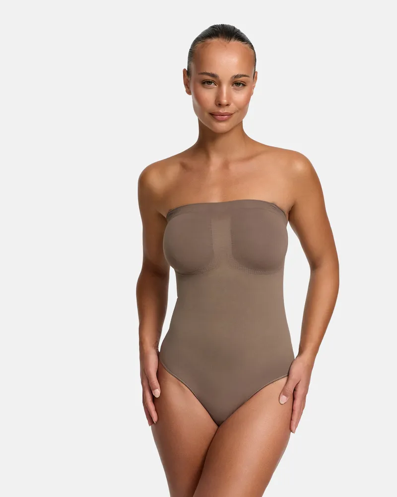 creamy fabrics Trägerloser Bodysuit Sculpting Shapewear mit Slip - Taupe / S 