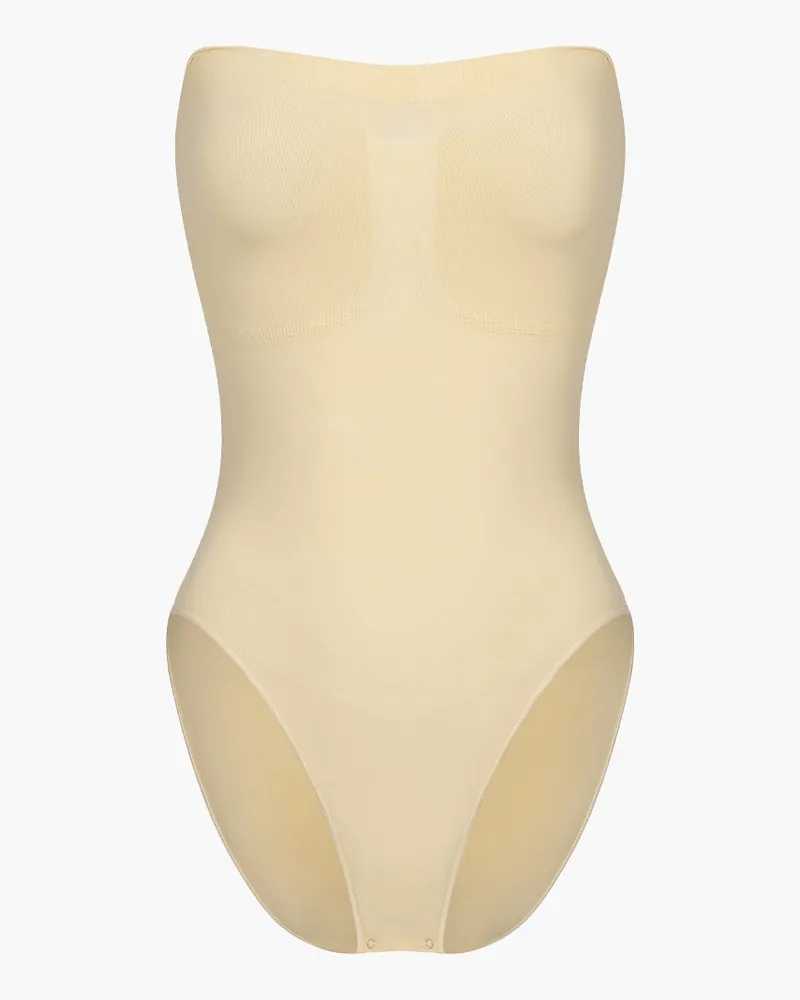 creamy fabrics Trägerloser Bodysuit Sculpting Shapewear mit Slip - Oatmeal / L 