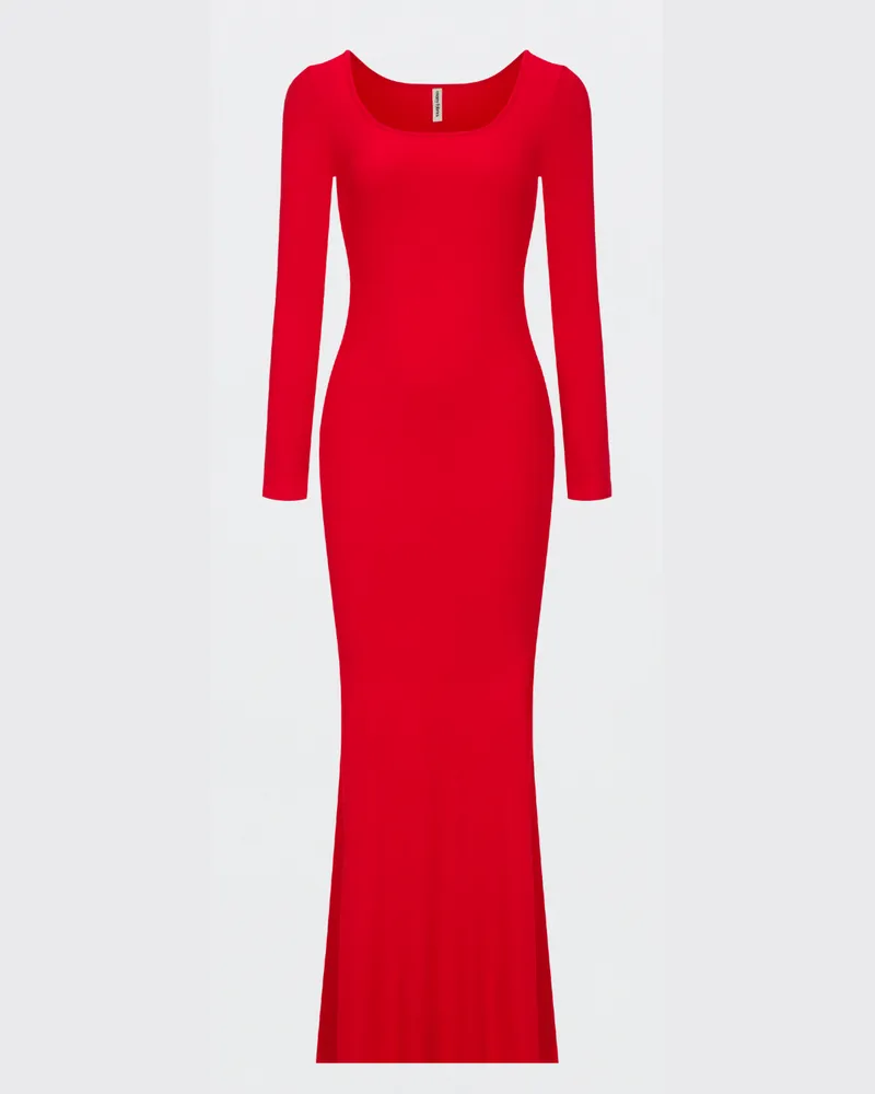 creamy fabrics Ribbed Long Sleeve Maxikleid - Fire Red / XS 