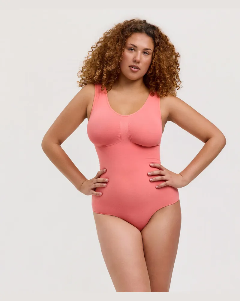 creamy fabrics Tank Bodysuit Sculpting Shapewear mit Slip (#2) - Coral / 5XL 