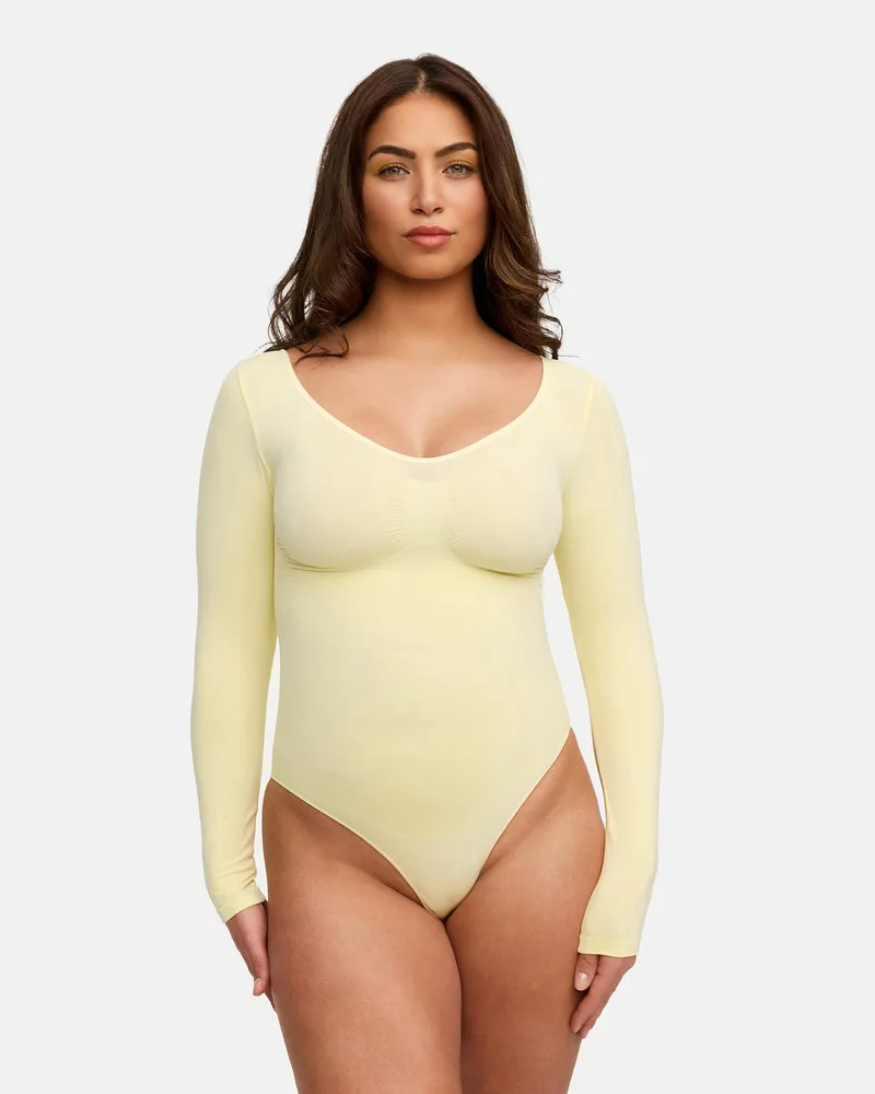 creamy fabrics Bodysuit Sculpting Shapewear Longsleeve mit Slip - Baby Yellow / S 