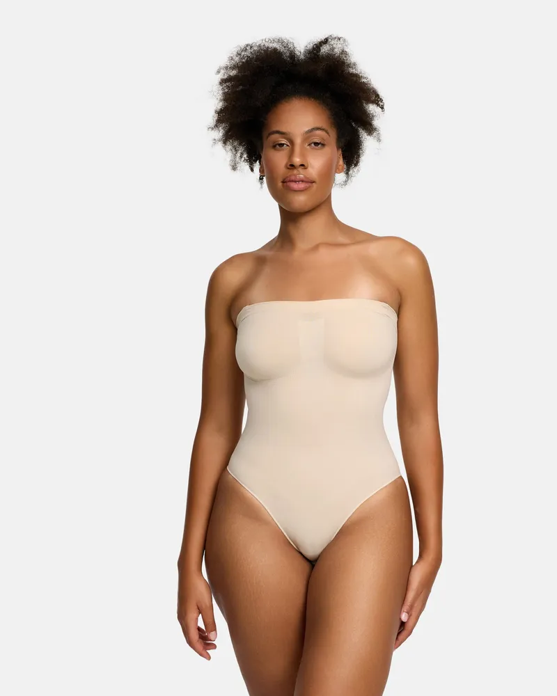 creamy fabrics Trägerloser Bodysuit Sculpting Shapewear mit Slip - Sand / 3XL 