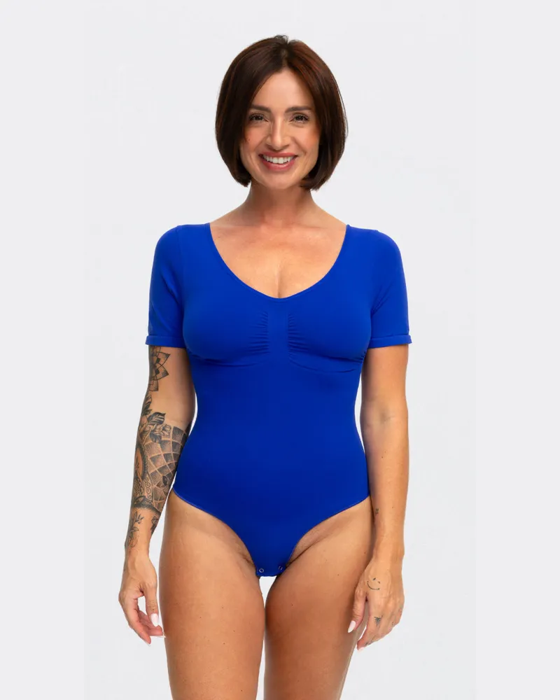 creamy fabrics T-Shirt Bodysuit Sculpting Shapewear mit Slip (#2) - Web Surf Blue / L 