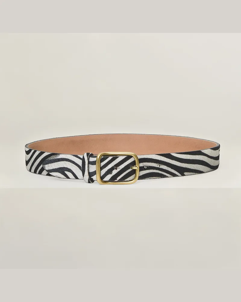 Reptile's House Gürtel mit Löwen schnalle und nahtlosem 40mm Pferdefell - Zebra 