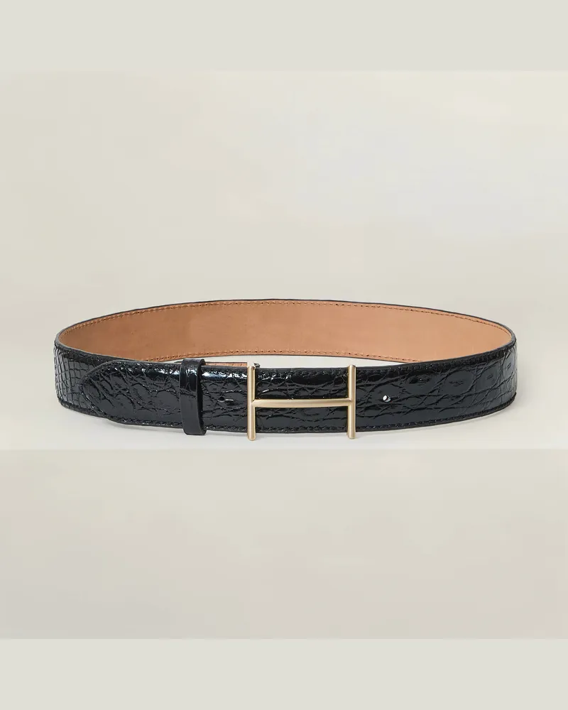 Reptile's House Horus Schnalle und 40 mm Gürtel aus Krokodilleder von der Flanke - Jeans 