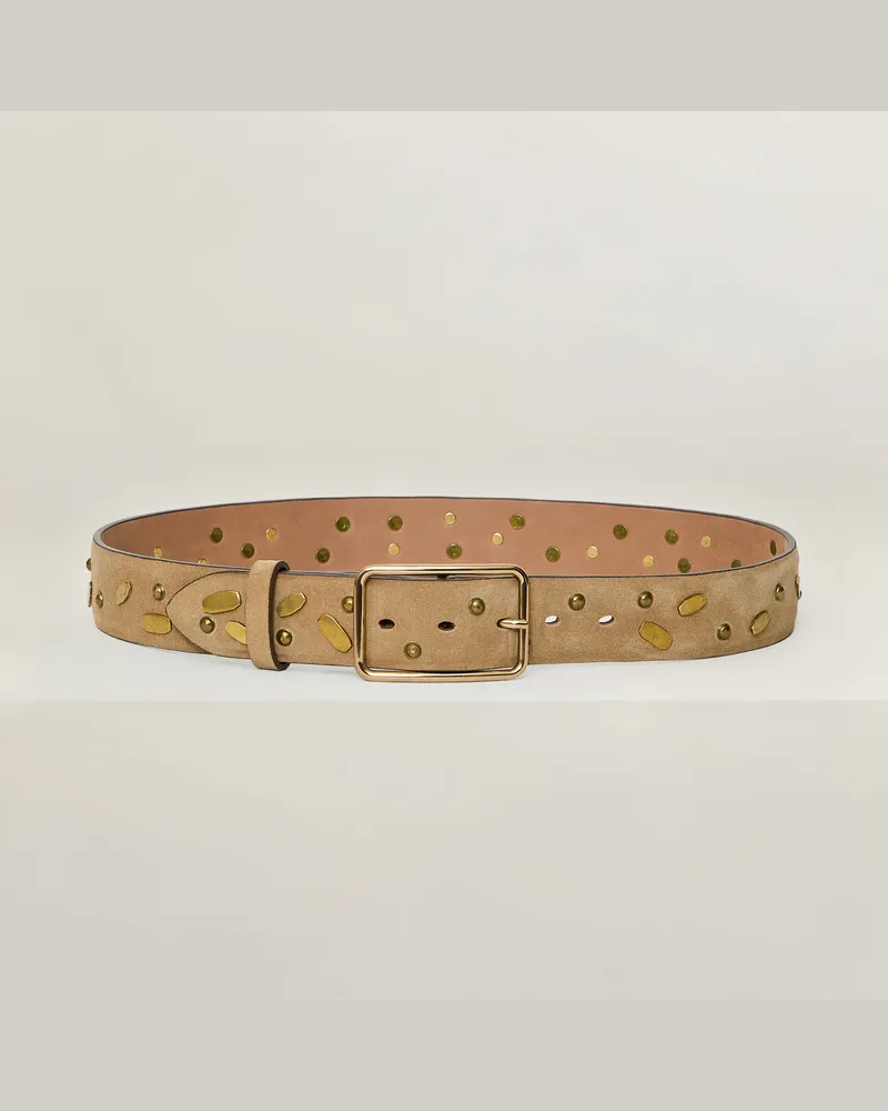 Reptile's House Lara-Schnalle und 40 mm Wildledergürtel mit Nieten - Tabak 