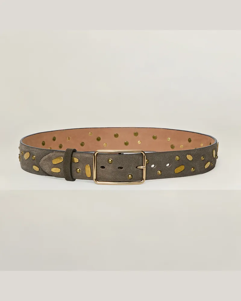 Reptile's House Lara-Schnalle und 40 mm Wildledergürtel mit Nieten - Tabak 