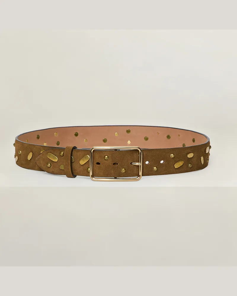 Reptile's House Lara-Schnalle und 40 mm Wildledergürtel mit Nieten - Tabak 
