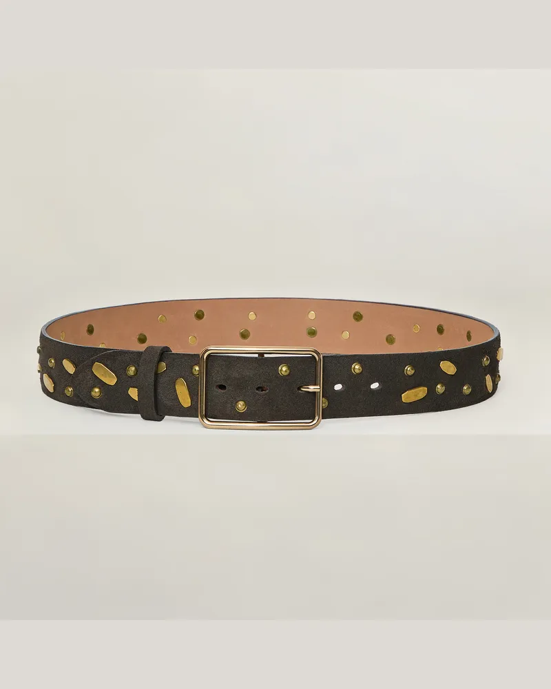 Reptile's House Lara-Schnalle und 40 mm Wildledergürtel mit Nieten - Tabak 