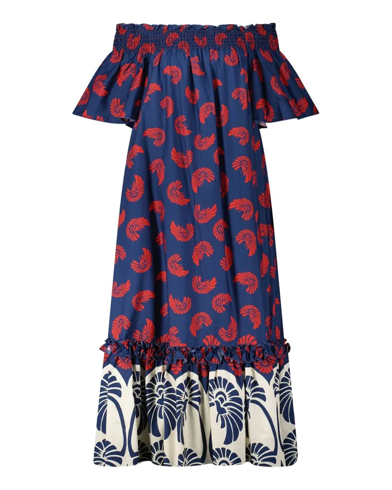 La DoubleJ Off-Shoulder Kleid aus Baumwolle Dunkelblau