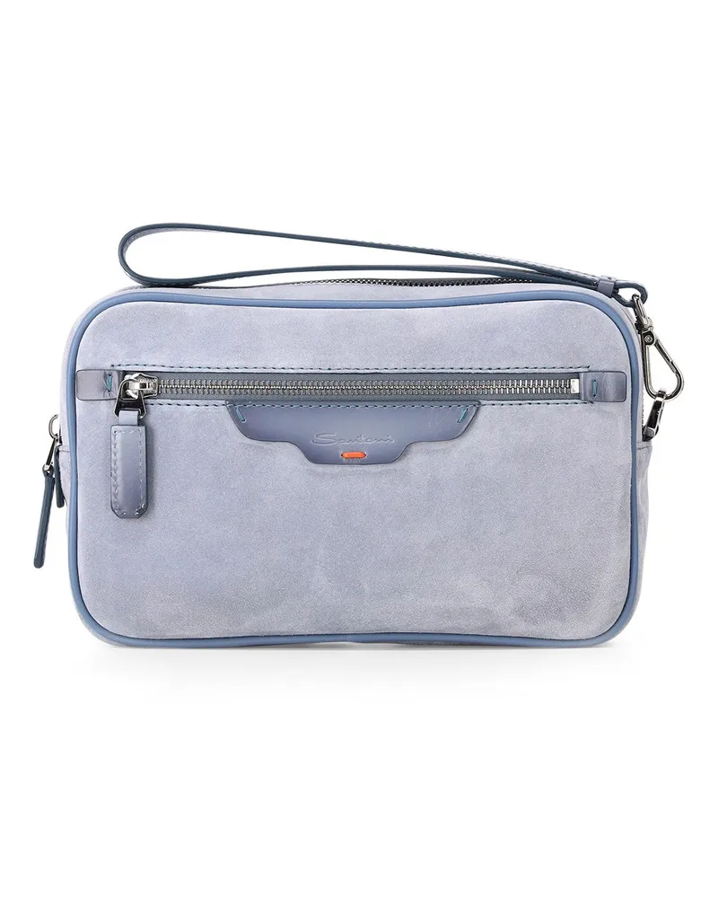 Santoni Travel Bag aus Veloursleder Hellblau