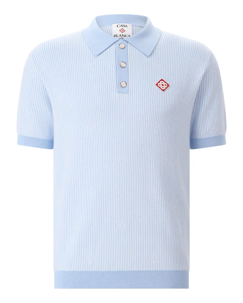 Casablanca Paris Gestricktes Poloshirt aus Baumwolle Hellblau