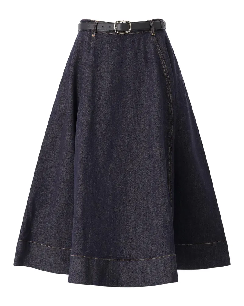 Self-Portrait Midirock aus Denim Dunkelblau