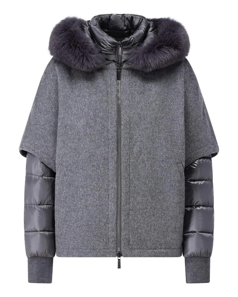 MOORER Steppjacke Pegaso mit Cape und Pelz-Besatz Dunkelgrau