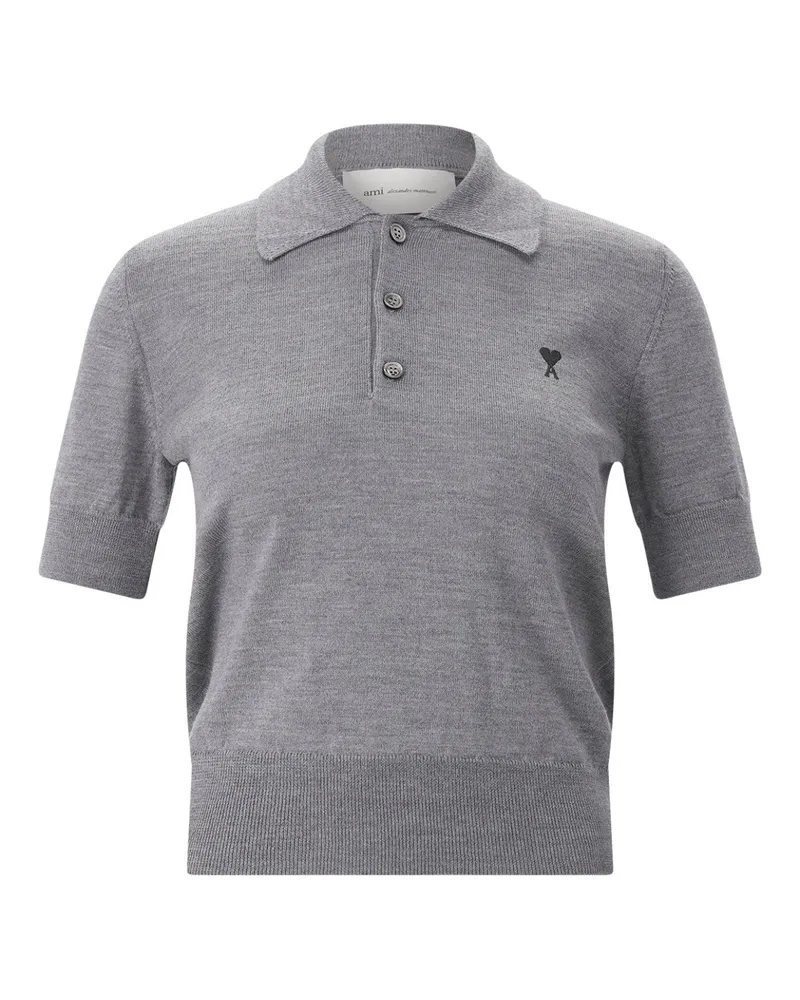AMI Paris Poloshirt aus Merinowolle Grau