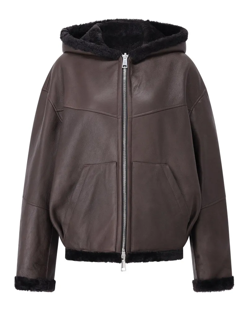 HALFBOY Wendejacke mit Kapuze aus Leder Dunkelbraun