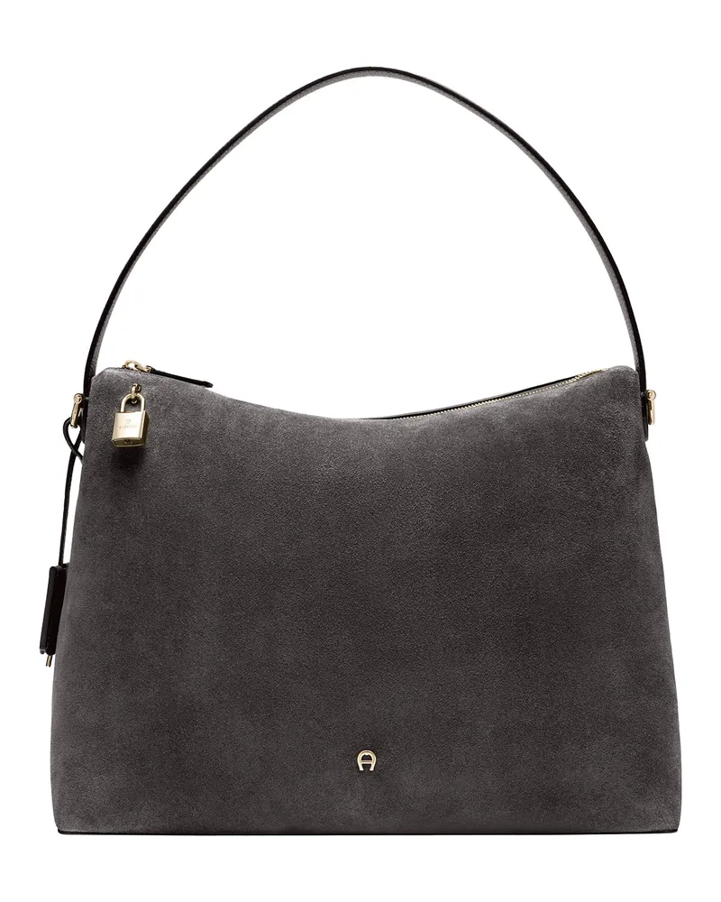 Aigner Beuteltasche Delia aus Veloursleder Grau