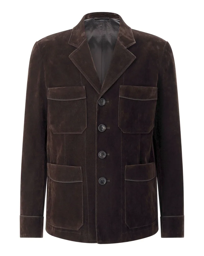Tom Ford Beflockte Jacke aus Samt Dunkelbraun