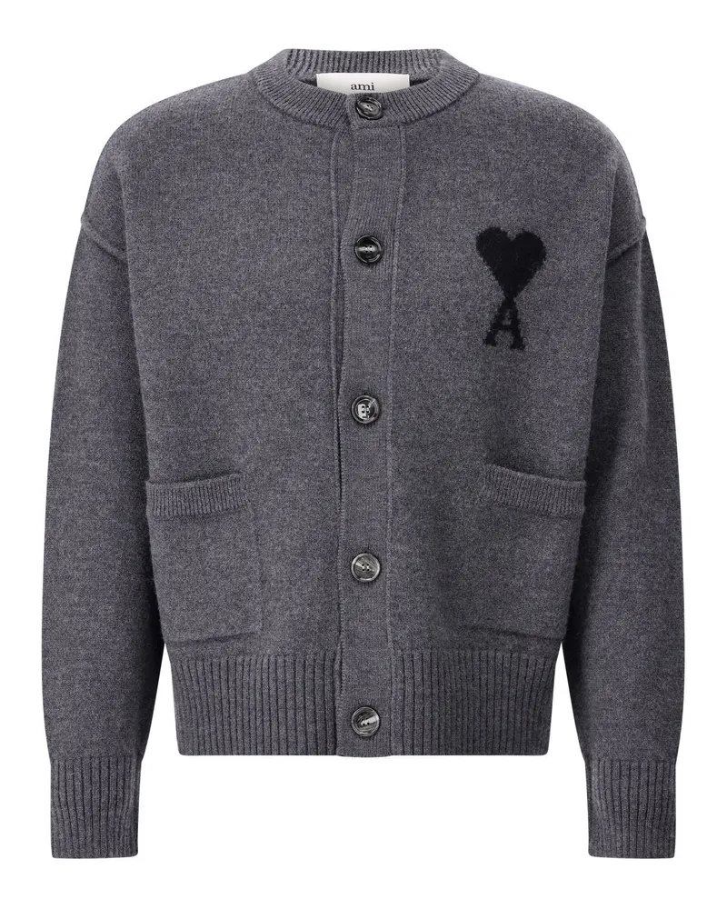 AMI Paris Strickjacke mit Logo Dunkelgrau