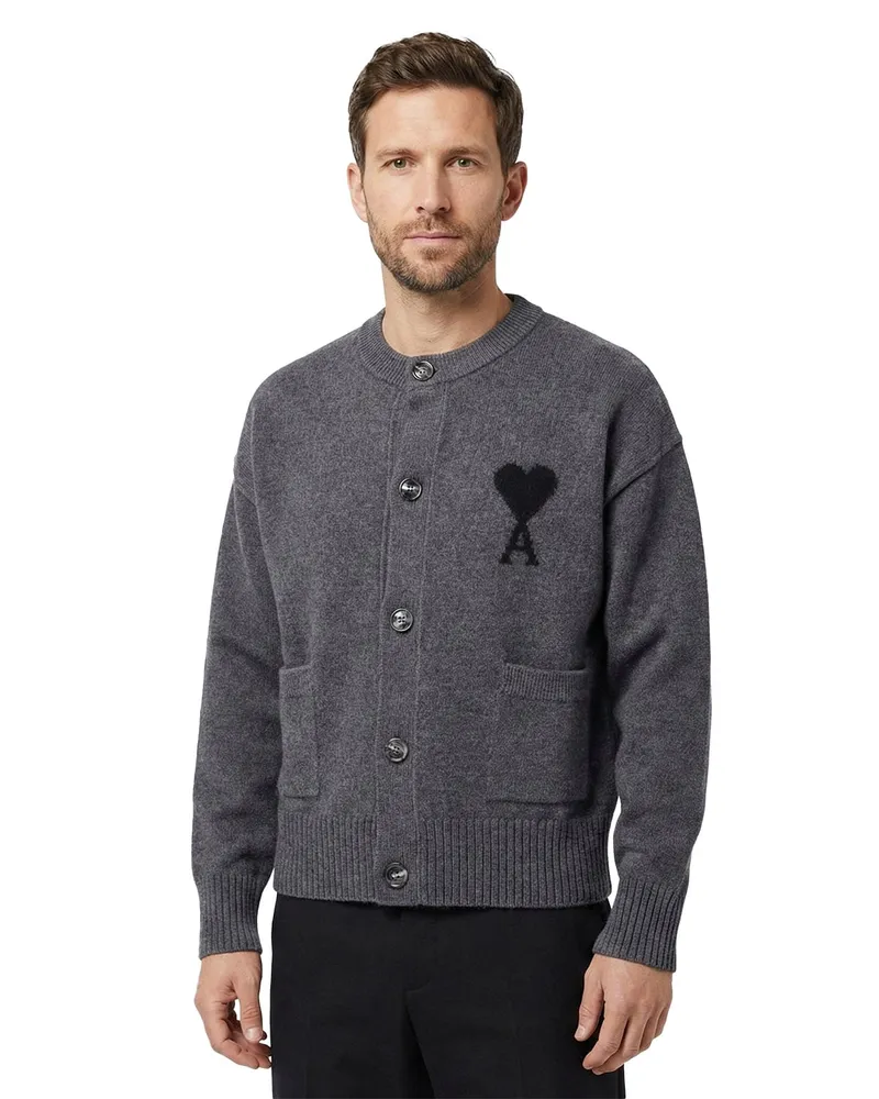 AMI Paris Strickjacke mit Logo Dunkelgrau