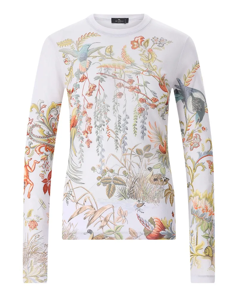 Etro Langarm-Oberteil mit floralem Muster Hellblau
