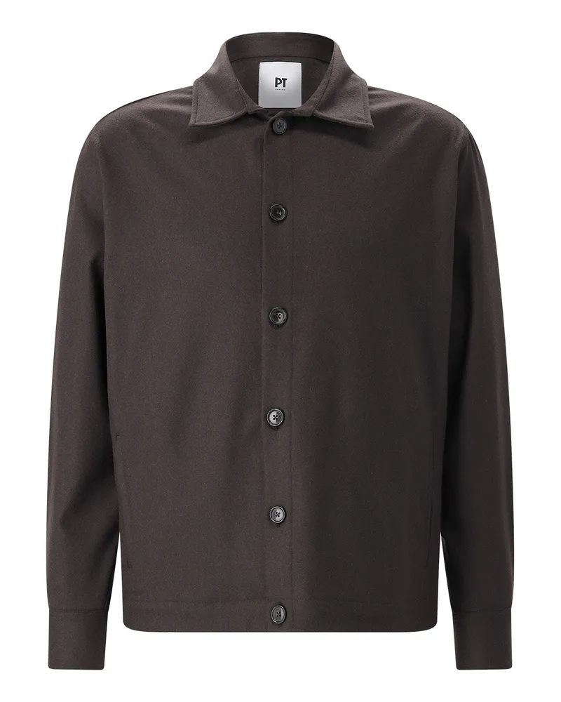 PT TORINO Overshirt aus Kaschmir-Mix Dunkelbraun