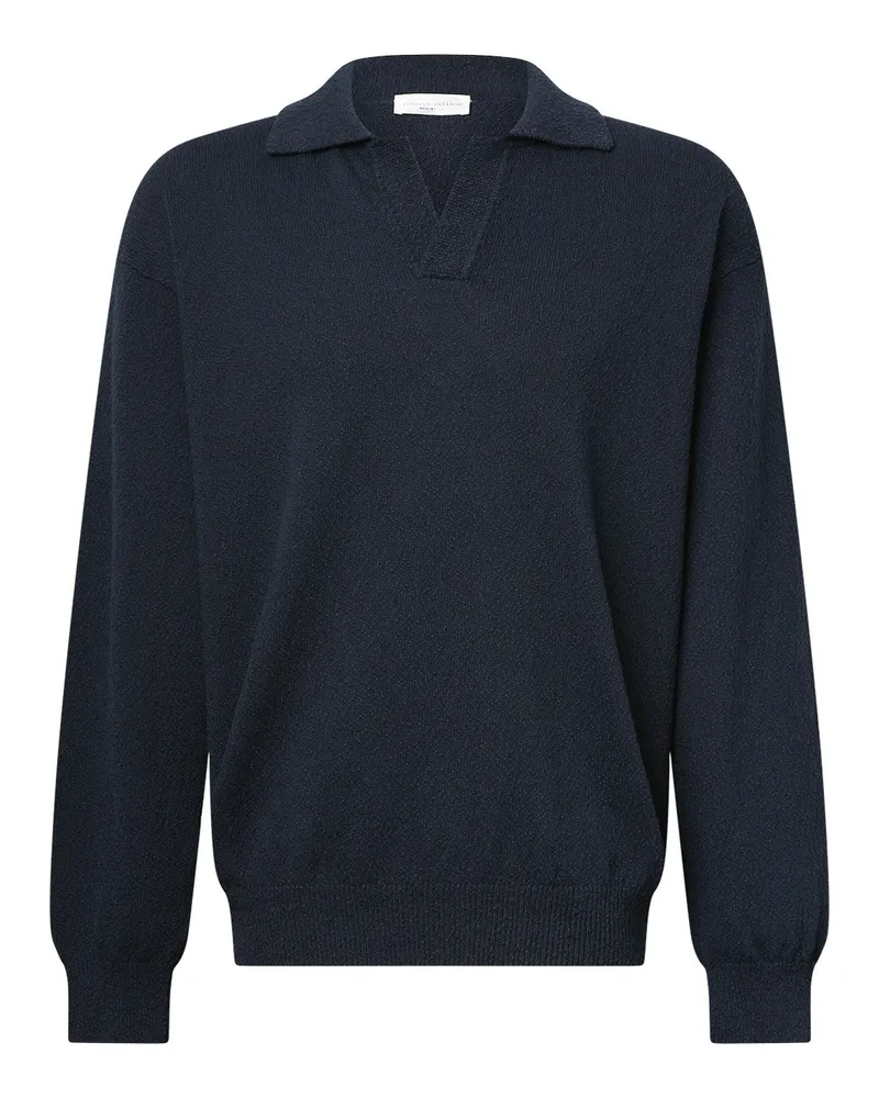 Roberto Collina Langarm-Poloshirt aus Baumwolle Dunkelblau