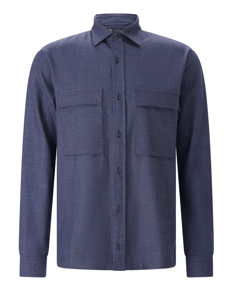 Paul & Shark Hemd in Jeans-Optik aus Wolle & Seide Blau