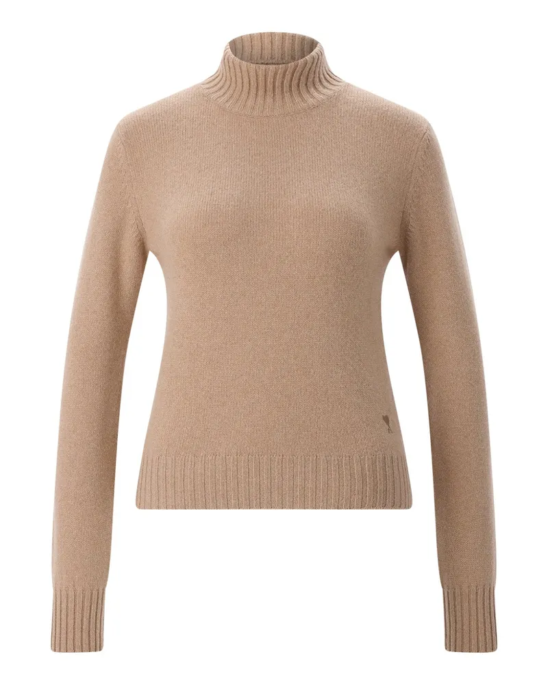 AMI Paris Pullover aus Kaschmir-Woll-Mix Hellbraun