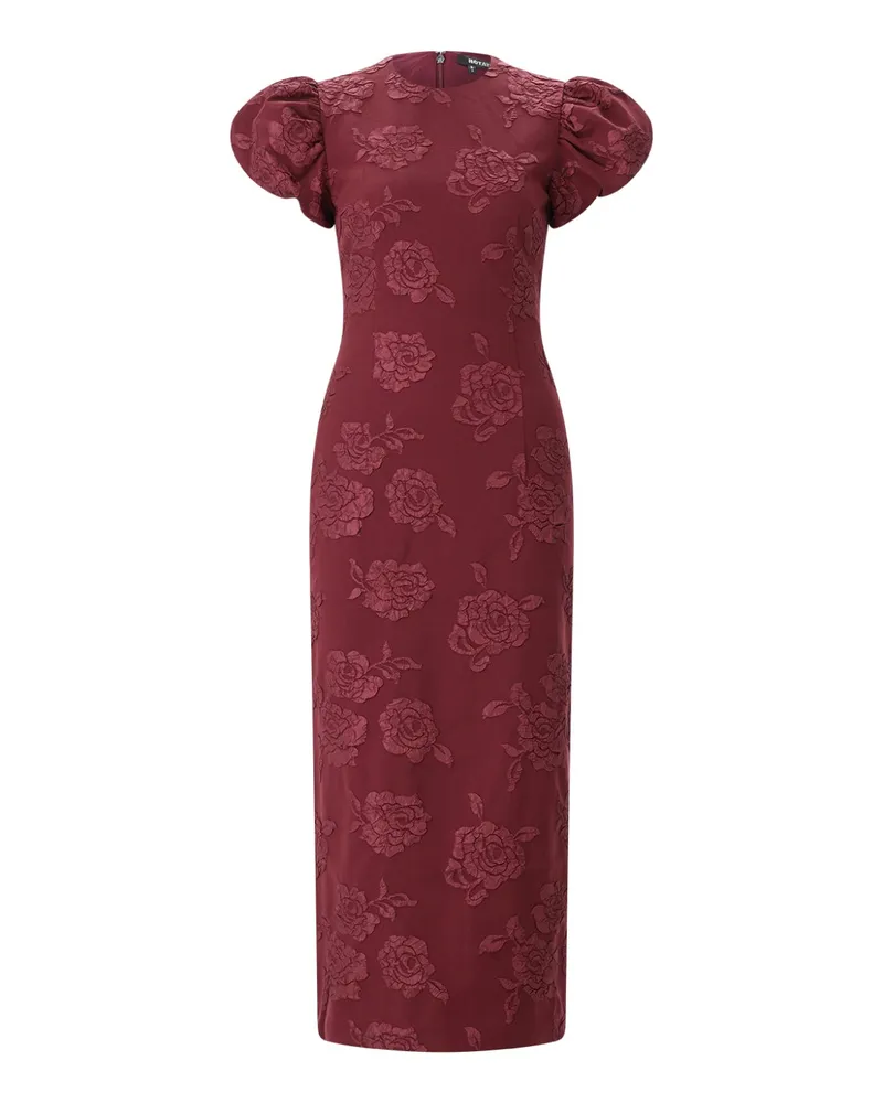 ROTATE Birger Christensen Midikleid mit Puffärmeln Rot