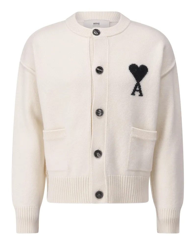 AMI Paris Strickjacke mit Logo Creme