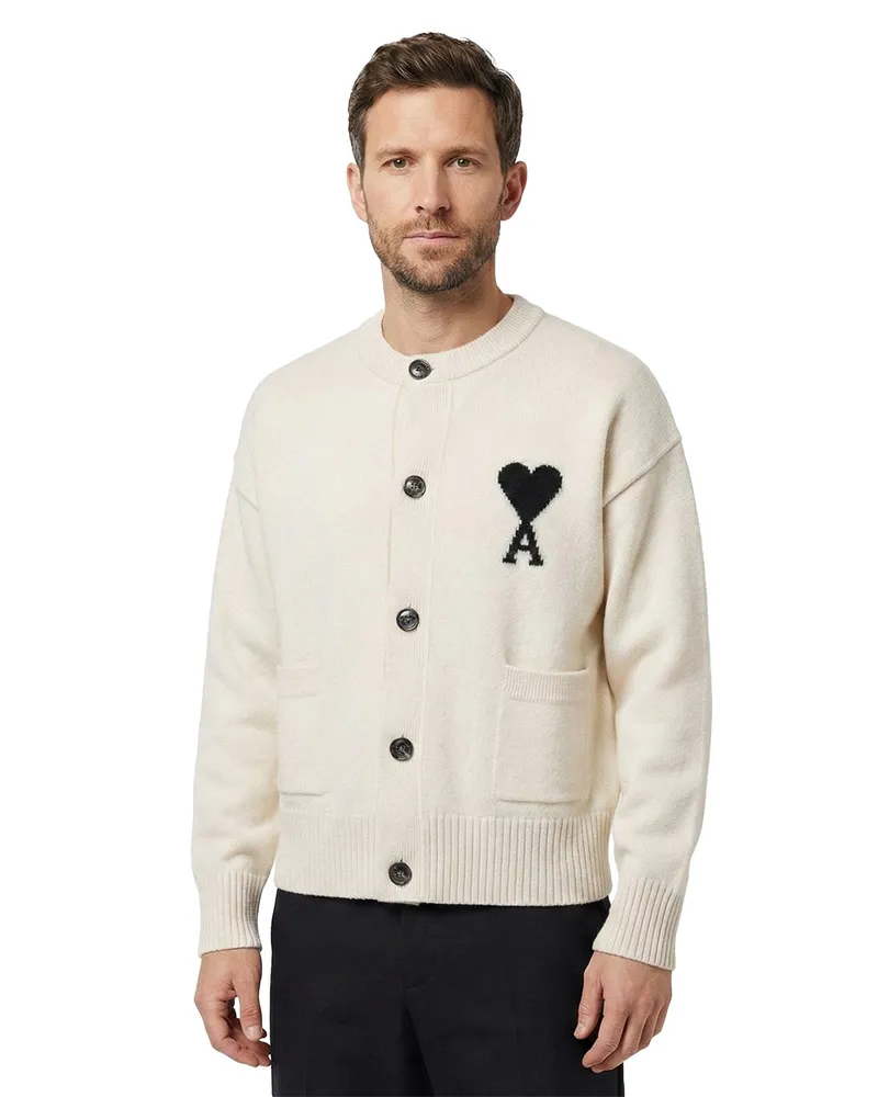 AMI Paris Strickjacke mit Logo Creme