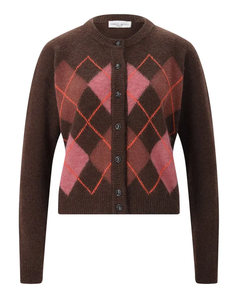 Roberto Collina Strickjacke mit Argyle-Muster Dunkelbraun