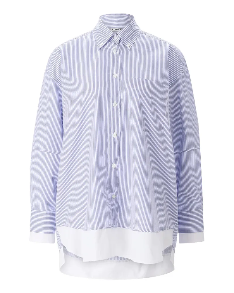 Caliban Gestreifte Hemdbluse Hellblau