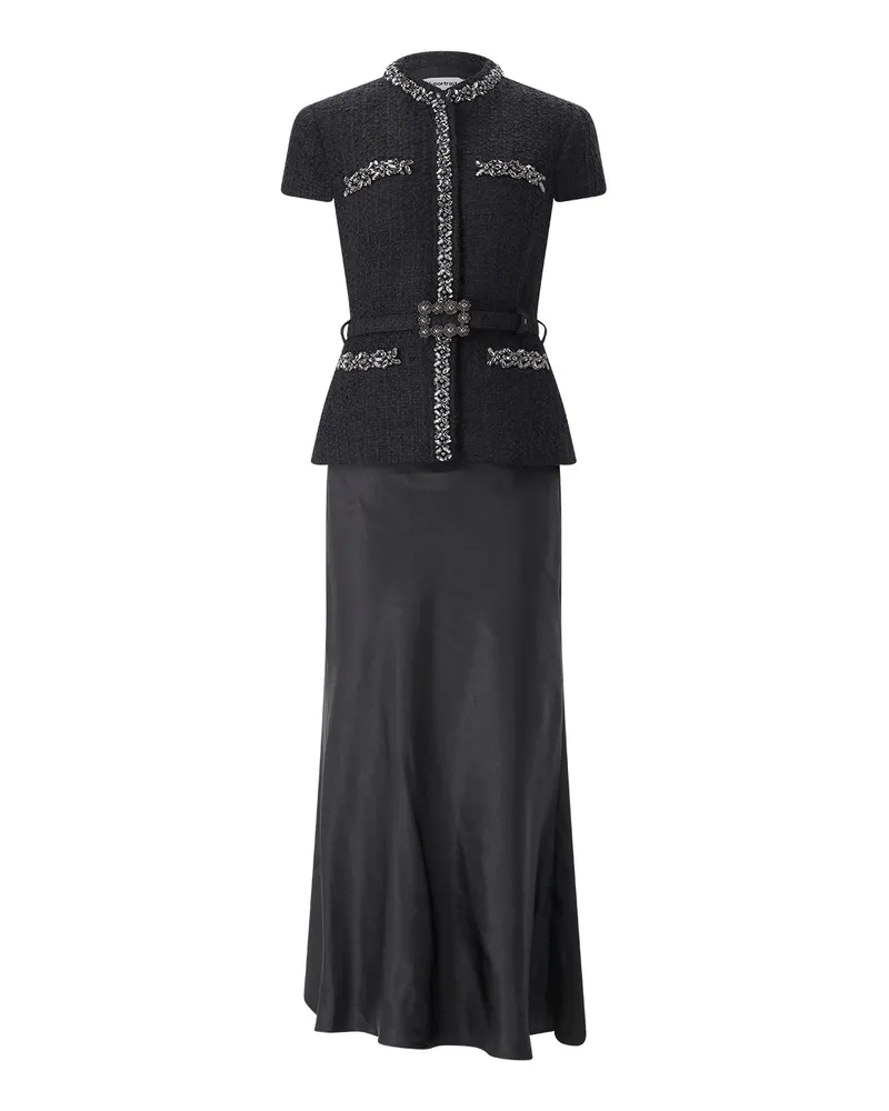 Self-Portrait Maxi Kleid aus Woll-Mix Schwarz