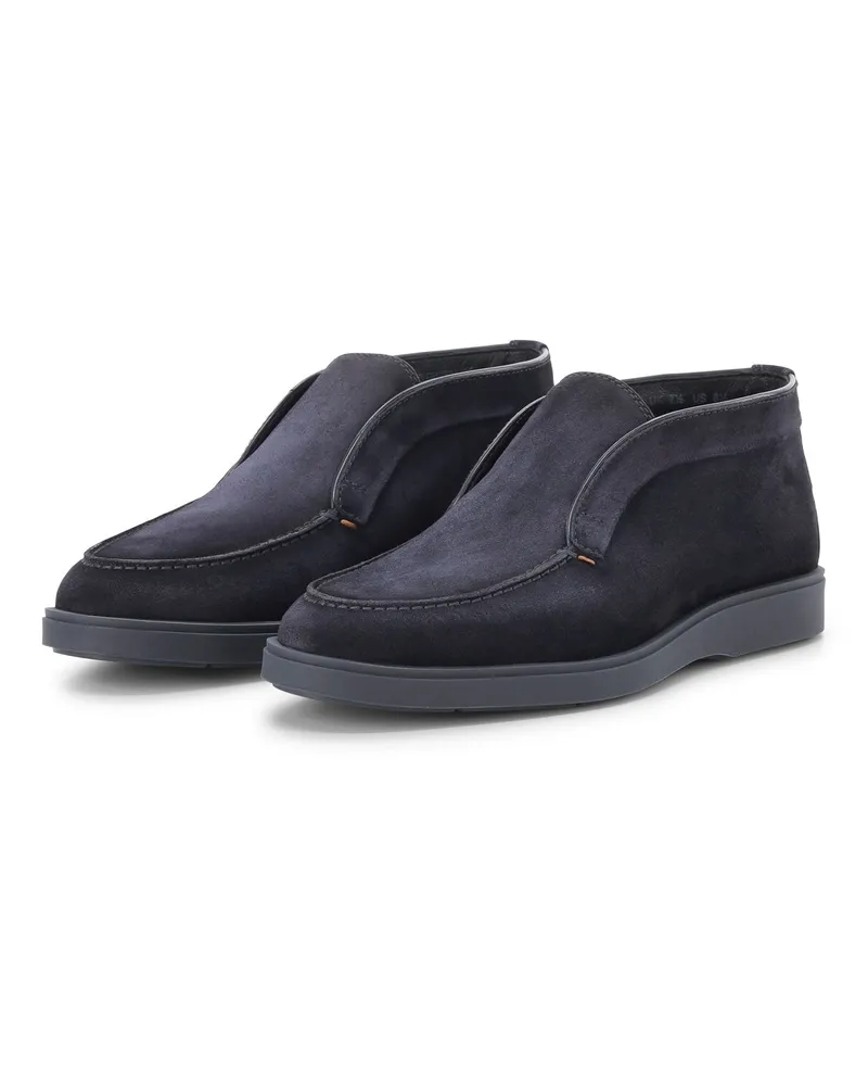 Santoni Desert Boot aus Veloursleder mit Pelzfutter Dunkelblau