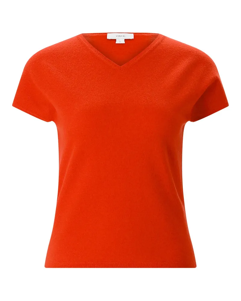 Vince Kurzarm-Pullover mit Kaschmir Rot