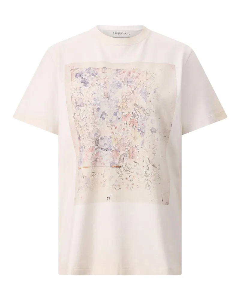 Golden Goose T-Shirt mit Blumenprint Creme